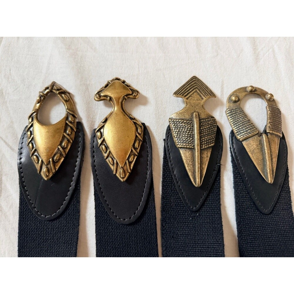 Vtg Omega & Day Lor Stretch Belt Bundle Black Elastic Gold Tone Statement Buckle - Picture 7 of 16